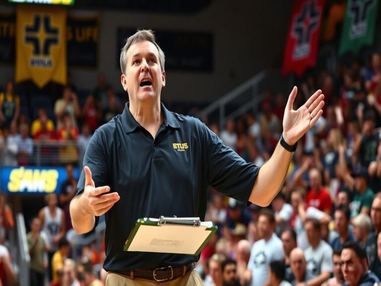 A dynamic image of Will Wade coaching during a college basketball game, showcasing his intense focus and strategic gestures o