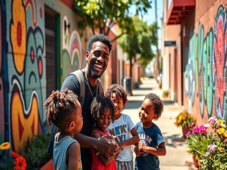A vibrant portrait of Rasheer Fleming, showcasing his charismatic smile and artistic flair, set against a colorful background