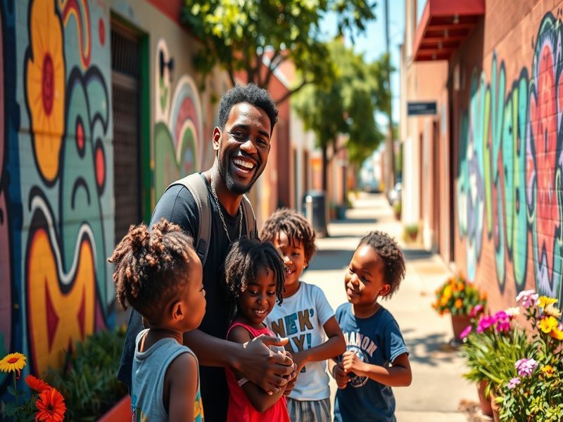 A vibrant portrait of Rasheer Fleming, showcasing his charismatic smile and artistic flair, set against a colorful background