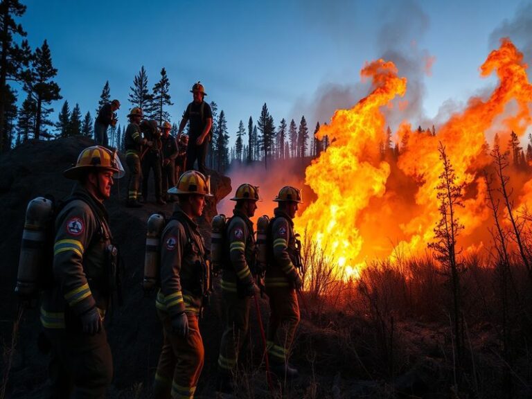 A modern firefighting team in action, showcasing diverse personnel working together with advanced equipment and technology ag