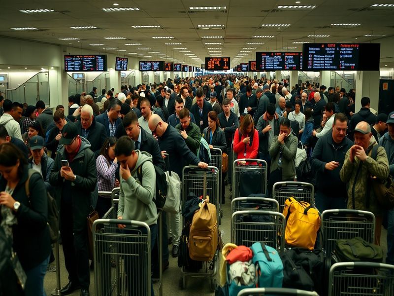 A busy TSA security checkpoint at Philadelphia International Airport with passengers waiting in line, some using TSA PreCheck