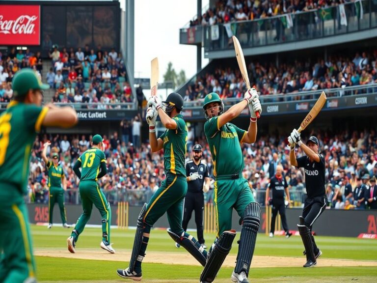 A dynamic image capturing a rugby match between South Africa and New Zealand, showcasing players in action, filled stadiums,