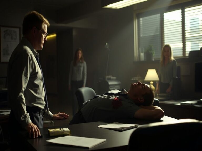 An emotional scene from NCIS featuring Leon Vance, showcasing a tense moment with team members, highlighting themes of leader