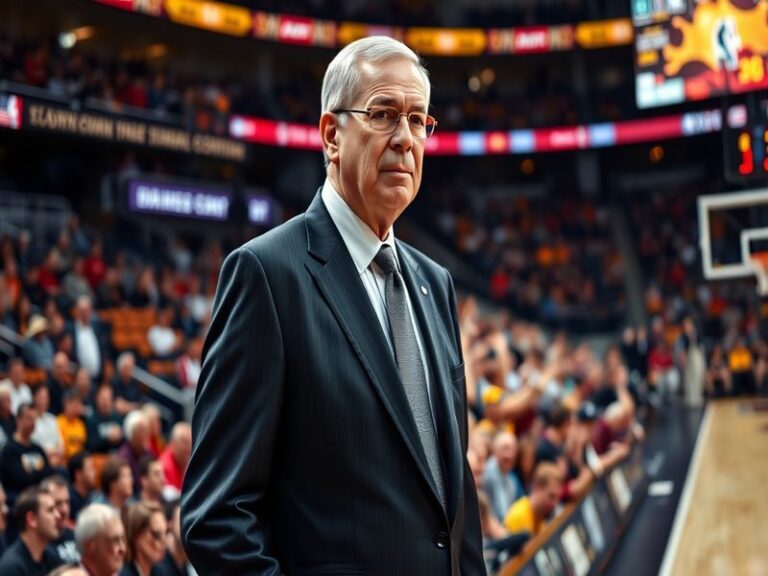 A dynamic image of Phil Jackson on the sidelines, passionately coaching his team during a game, with players engaged in actio
