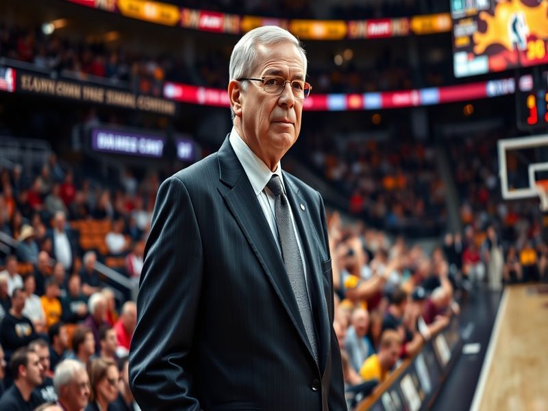 A dynamic image of Phil Jackson on the sidelines, passionately coaching his team during a game, with players engaged in actio