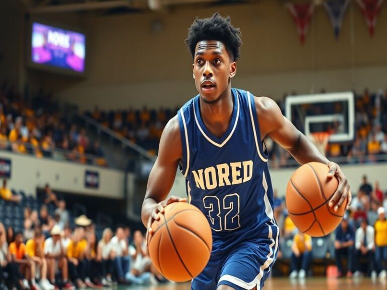A focused portrait of Ronald Nored in a coaching huddle, surrounded by players during a game, emphasizing leadership and tact