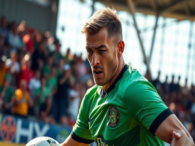 An action shot of Graham Carey during a match, showcasing his dynamic playing style with a focus on his intense expression an