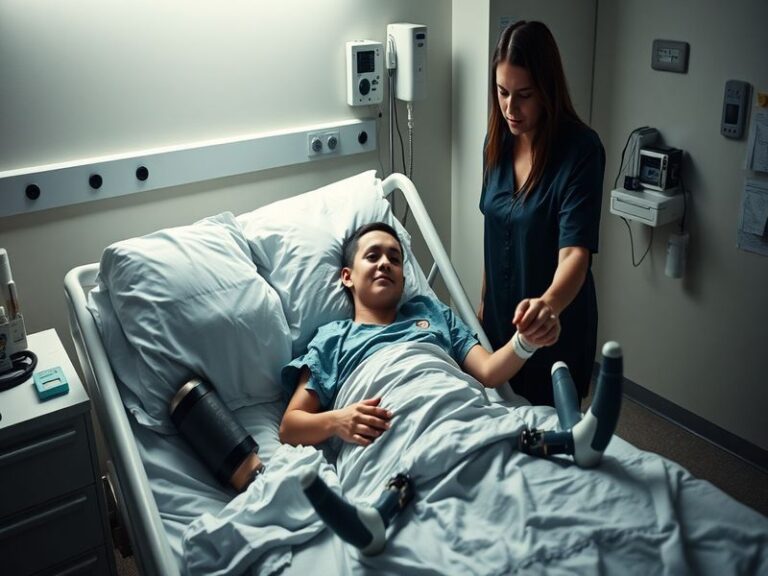 A somber image depicting a hospital room with medical equipment, illustrating the aftermath of a tragic shooting incident.