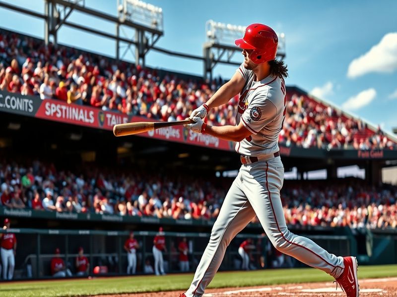 A dynamic action shot of Randal Grichuk in a baseball uniform, catching a fly ball in an outfield during a game, showcasing h
