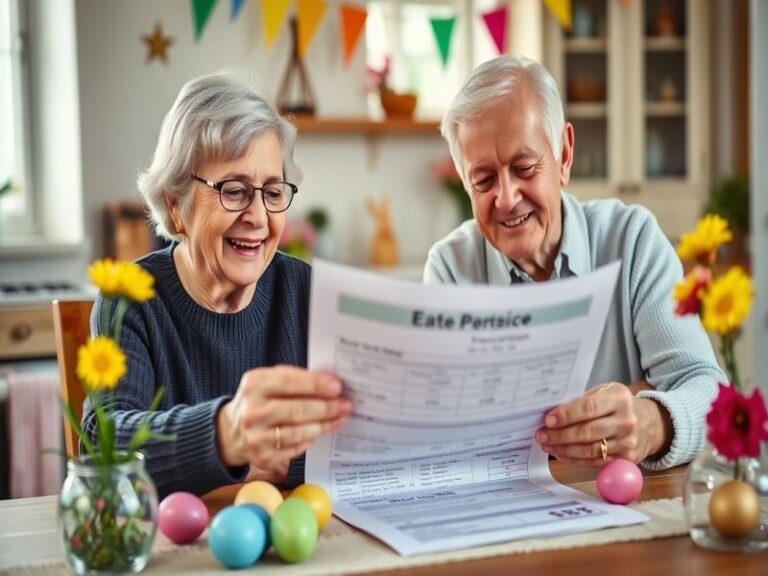 An image of a calendar marked with Easter dates, alongside a piggy bank and financial documents, symbolizing pension planning