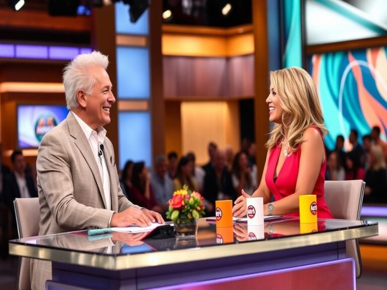 A vibrant image of Howie Mandel and Kelly Ripa sharing a laugh on stage, showcasing their chemistry and engaging presence.
