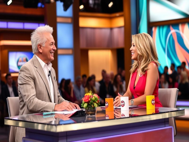 A vibrant image of Howie Mandel and Kelly Ripa sharing a laugh on stage, showcasing their chemistry and engaging presence.
