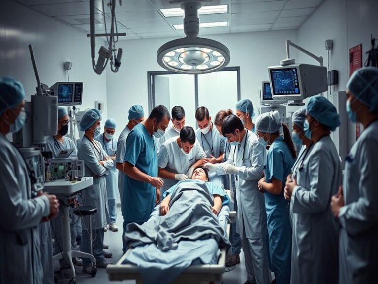 A collage of Grey’s Anatomy cast members in various iconic scenes, set against the backdrop of a Seattle hospital. The mood i