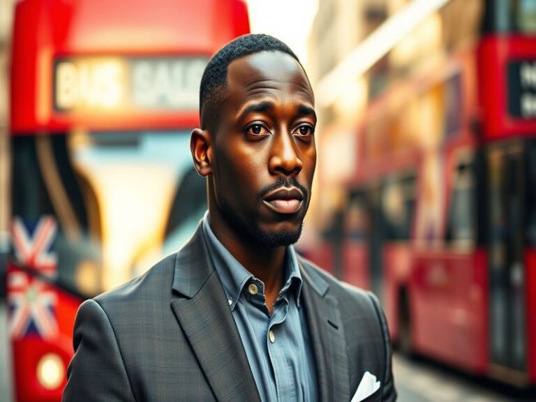 A dynamic portrait of Paapa Essiedu on stage, showcasing his intense expression and captivating presence, with stage lights c