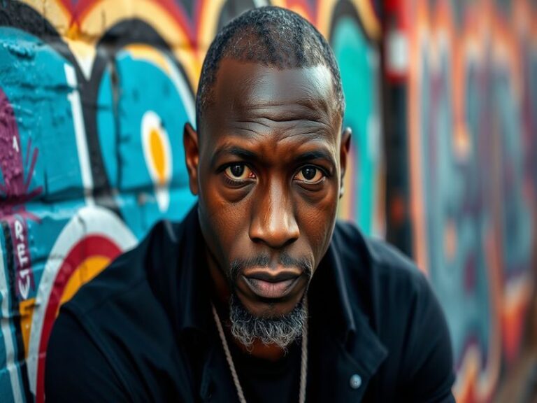 A portrait of Paapa Essiedu on a theater stage, showcasing his expressive performance style and dynamic presence.