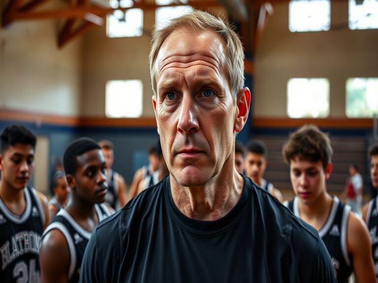 A mid-game action shot of Chris Mack on the sidelines, wearing a Louisville Cardinals jacket, focused and giving instructions