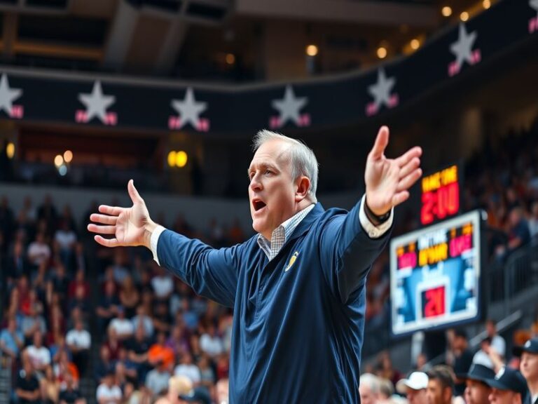 A dynamic image of Chris Mack coaching during a college basketball game, showcasing his passionate demeanor on the sidelines
