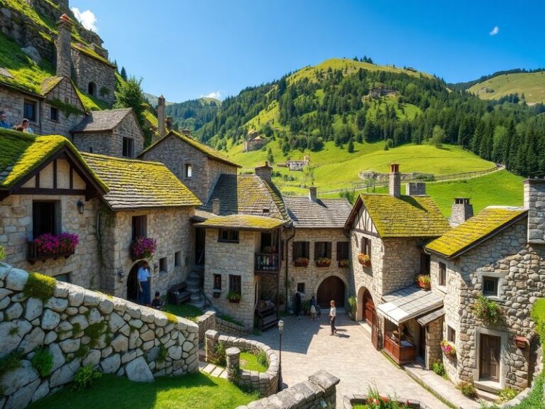 A vibrant street view of Stonestown featuring the Stonestown Galleria, bustling with shoppers, surrounded by green parks and