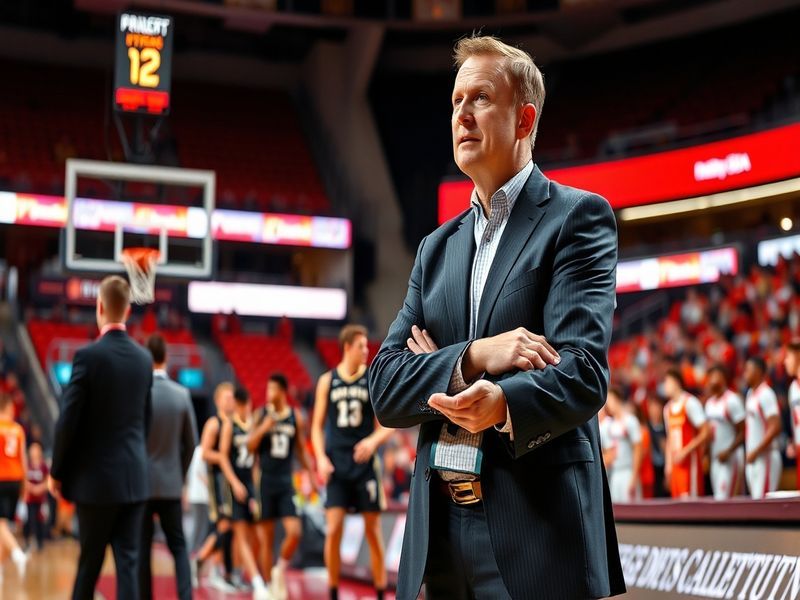 A dynamic image of Chris Mack coaching during a game, showcasing his focused demeanor and team interaction on the sidelines.