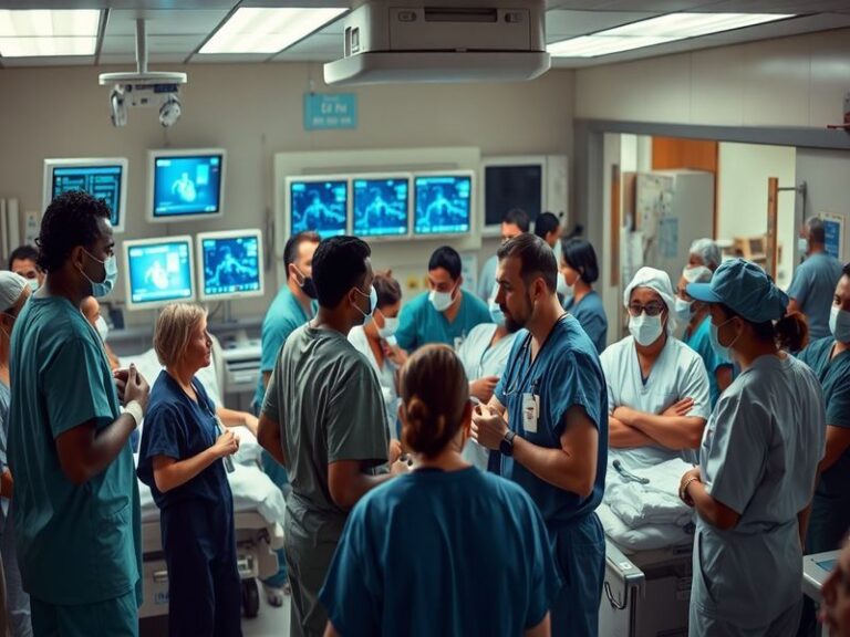 A vibrant scene from Grey's Anatomy featuring the main characters in a hospital setting, engaged in a critical moment, reflec