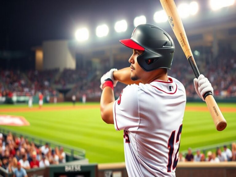A dynamic action shot of Luis Arraez in a Miami Marlins uniform, showcasing his batting stance on the field, with a focused e