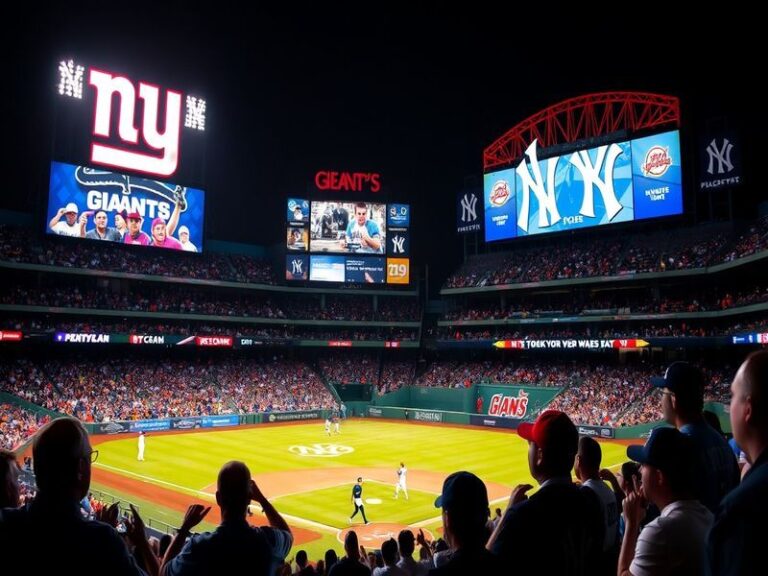 A dynamic image capturing both the Giants and Yankees in action, showcasing their iconic uniforms against the vibrant backdro