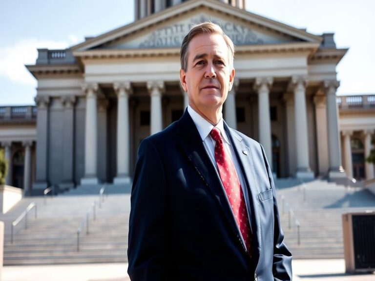 A portrait of Matt Bevin at a political rally, showcasing his confident demeanor, with supporters in the background holding c