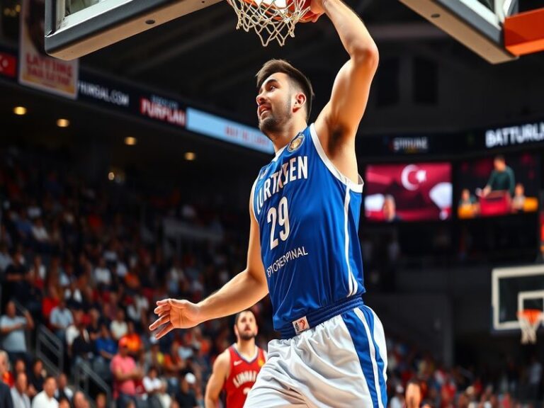 A dynamic image of Ömer Yurtseven in action on the basketball court, showcasing his athleticism and determination, with fans
