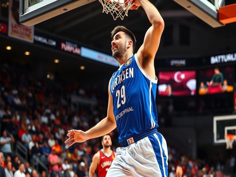 A dynamic image of Ömer Yurtseven in action on the basketball court, showcasing his athleticism and determination, with fans