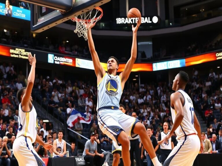 An action-packed image showcasing Stephen Curry and Kevin Durant in a dynamic play, capturing the intensity of the game with