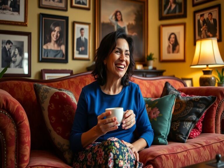 A portrait of Julia Louis-Dreyfus in a vibrant setting, showcasing her charismatic smile and confident demeanor, reflecting h