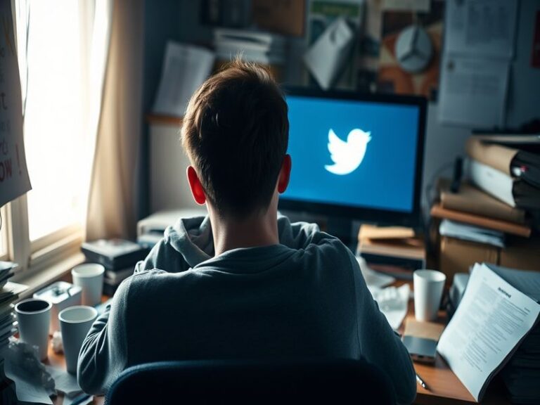 A split-screen image showing a frustrated user staring at a loading Twitter screen on one side, and a calm user checking Twit