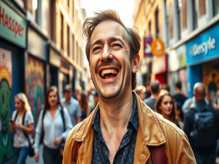 A headshot of David Fynn smiling, dressed casually, with a backdrop of a film set that captures the essence of creativity and
