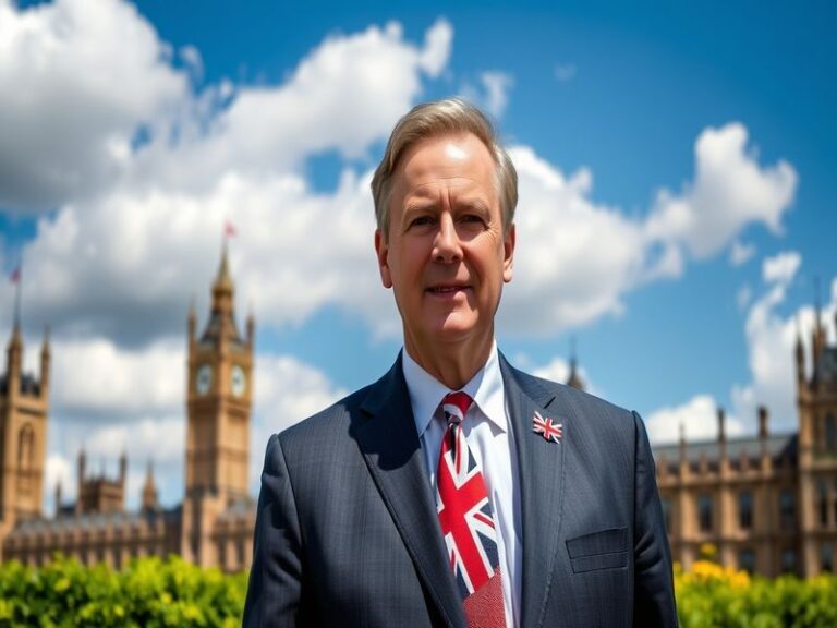 A portrait of Andrew Rosindell in a parliamentary setting, showcasing him speaking passionately at a podium, with the British