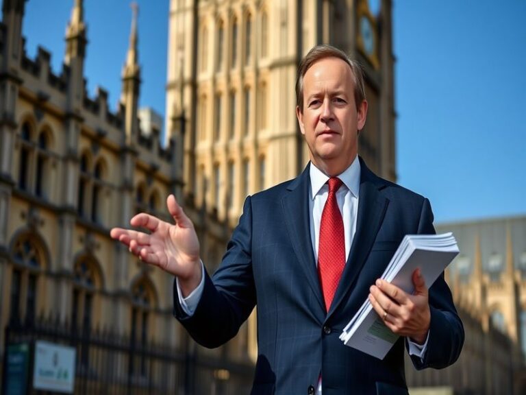 A portrait of Andrew Rosindell in a parliamentary setting, engaged in discussion, with the UK flag in the background, reflect