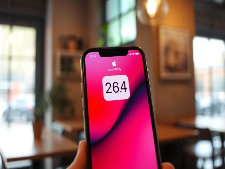 An illustration depicting a smartphone displaying the age verification process, with a background of digital app icons, conve