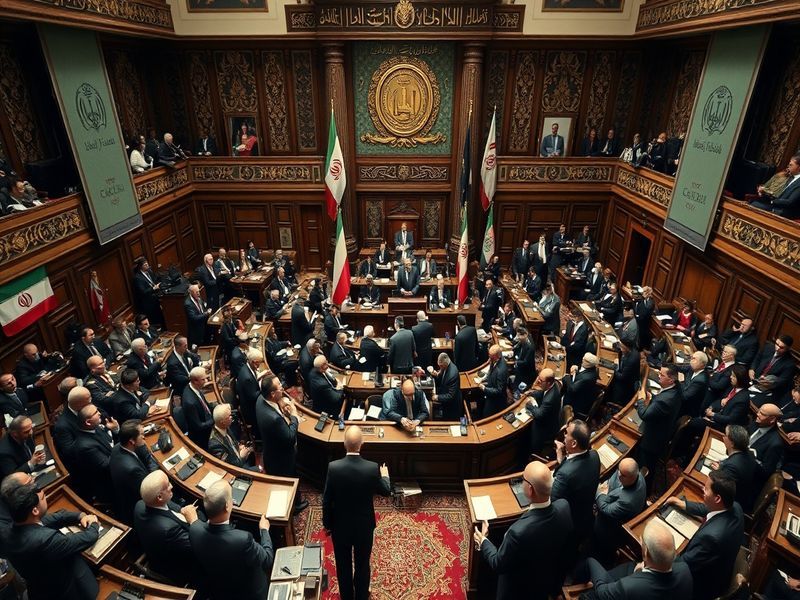 A split image showing the U.S. Capitol building on one side and the Iranian flag on the other, with a tense but professional