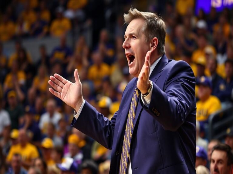 A dynamic shot of Will Wade coaching during a game, with players in action and the crowd in the background, showcasing the in