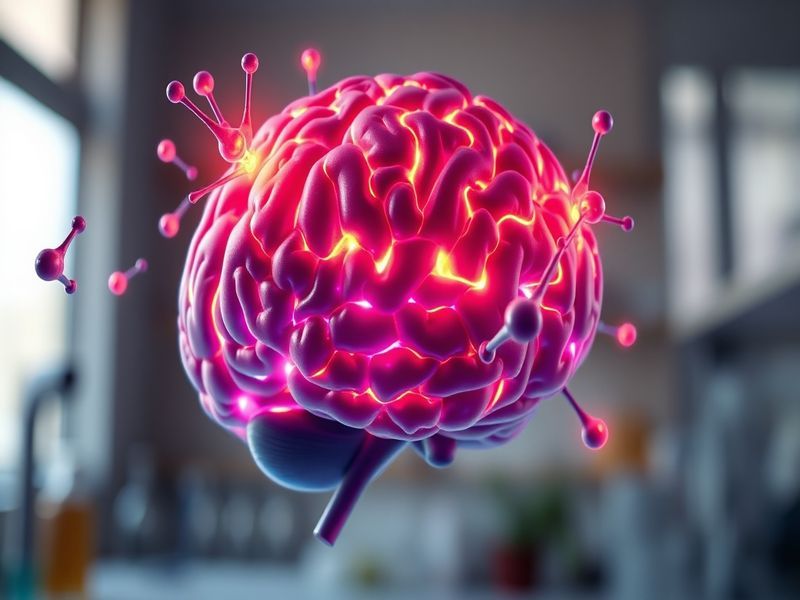 A close-up of a person holding a pill bottle of metformin, with a subtle brain scan overlay in the background, conveying medi