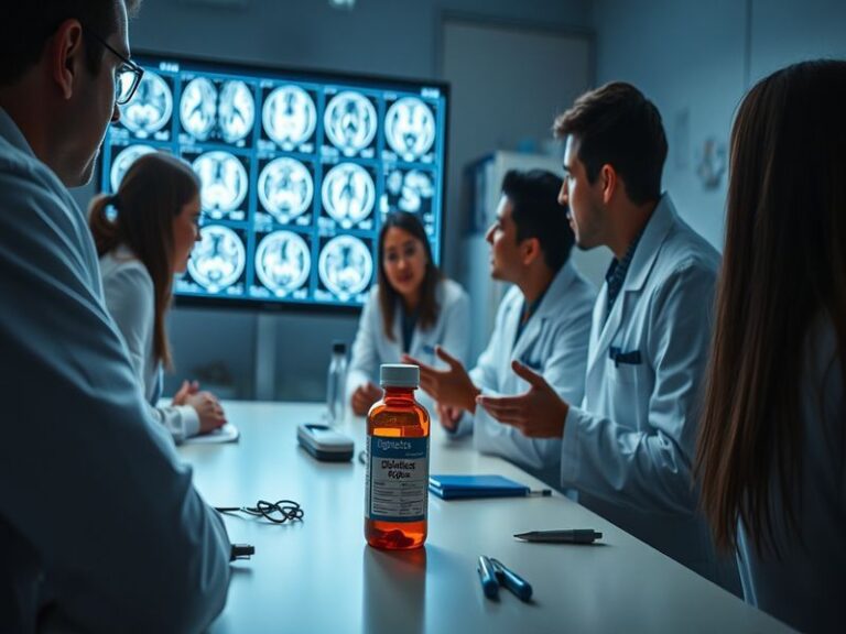 An illustration depicting a brain with glucose molecules, symbolizing the connection between diabetes drugs and cognitive hea