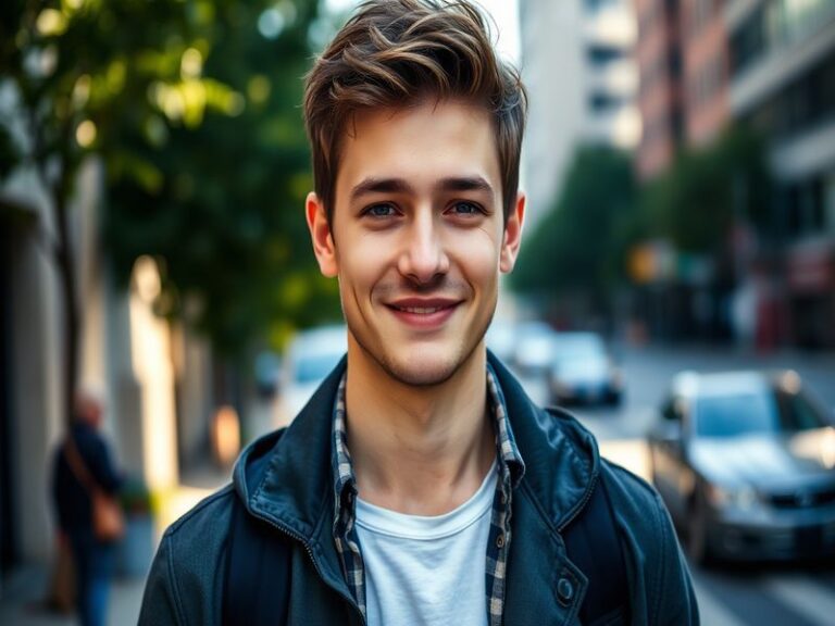 A captivating portrait of Thomas Doherty in a stylish urban setting, showcasing his charismatic smile and confident demeanor.