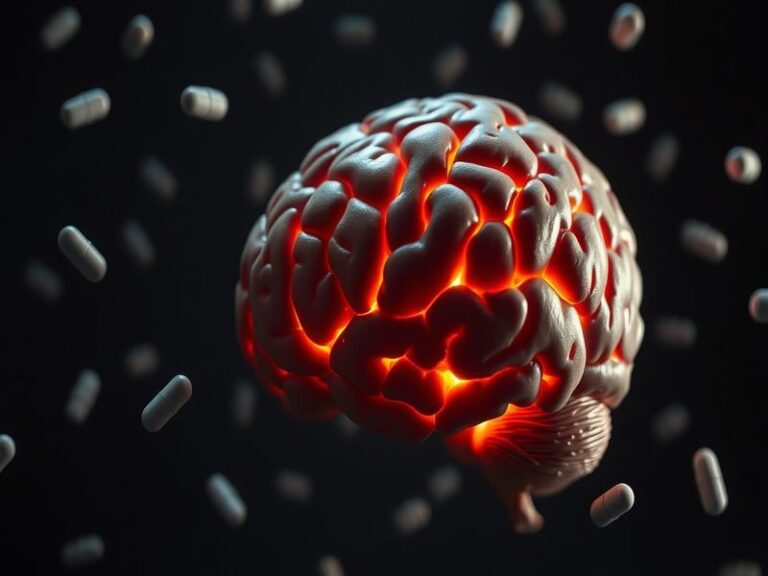 An infographic illustrating the effects of metformin on brain health, featuring neurons and glucose pathways in a scientific