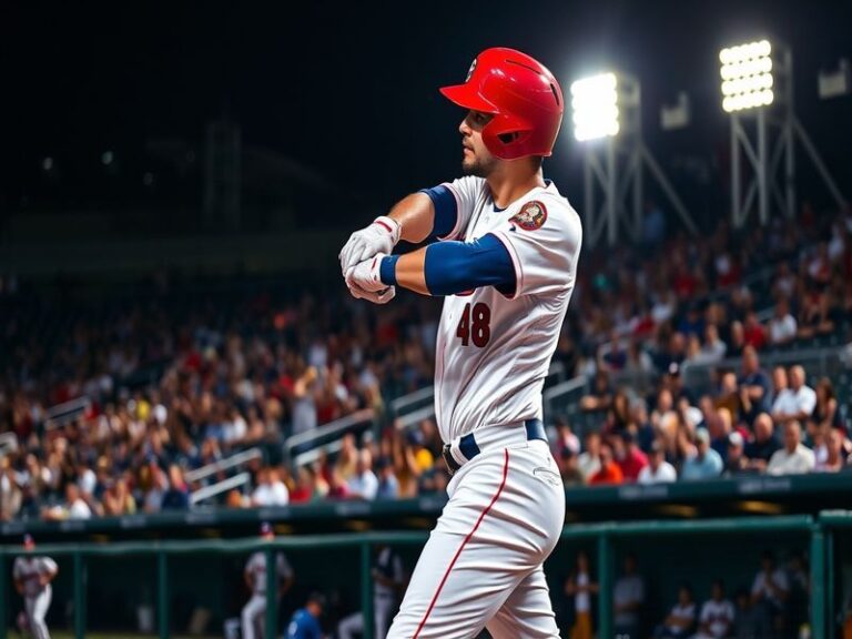 A dynamic action shot of Tommy Pham at bat during a game, showcasing his intense focus and athleticism, with fans cheering in