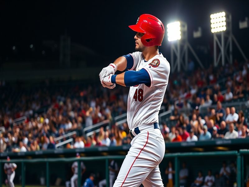 A dynamic action shot of Tommy Pham at bat during a game, showcasing his intense focus and athleticism, with fans cheering in
