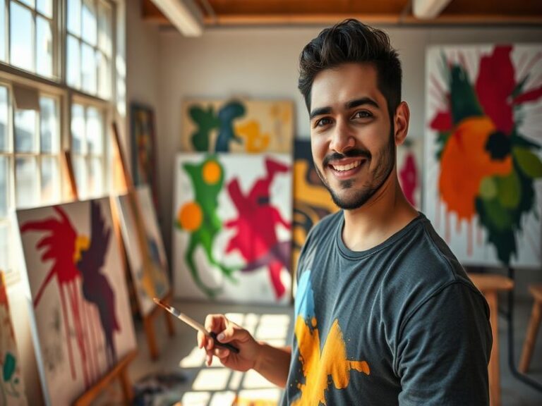 A vibrant portrait of Christopher Preciado, showcasing his charismatic personality, set against a backdrop of a colorful soci