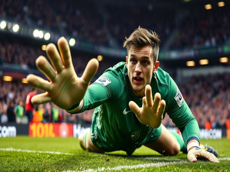 Caoimhín Kelleher in action during a Liverpool match, showcasing his goalkeeping skills with a focused expression and a dynam