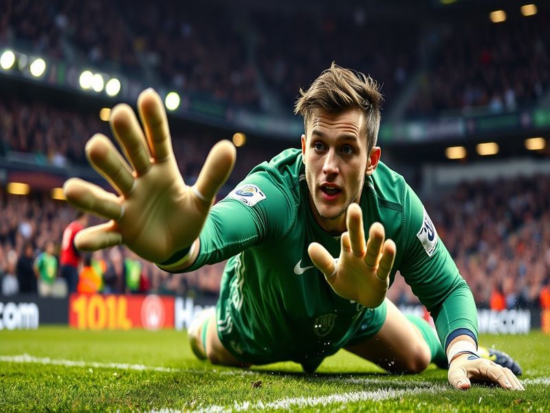 Caoimhín Kelleher in action during a Liverpool match, showcasing his goalkeeping skills with a focused expression and a dynam