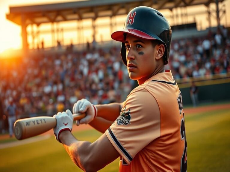 A dynamic action shot of Marcelo Mayer in a baseball uniform, showcasing his athleticism and focus during a game, set against