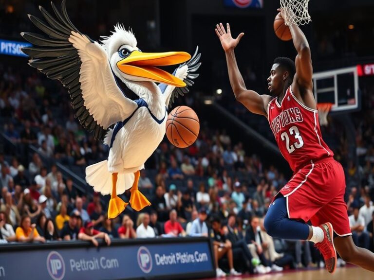 A split-screen image showing Zion Williamson (Pelicans) driving to the basket on the left and Cade Cunningham (Pistons) dribb