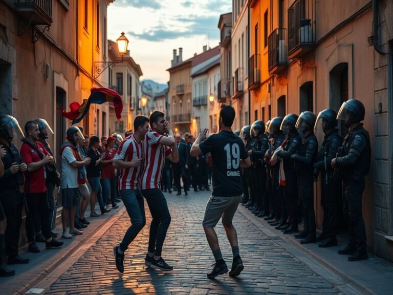 A vibrant depiction of a football match between Barcelona and Real Madrid, showcasing passionate fans, colorful team jerseys,
